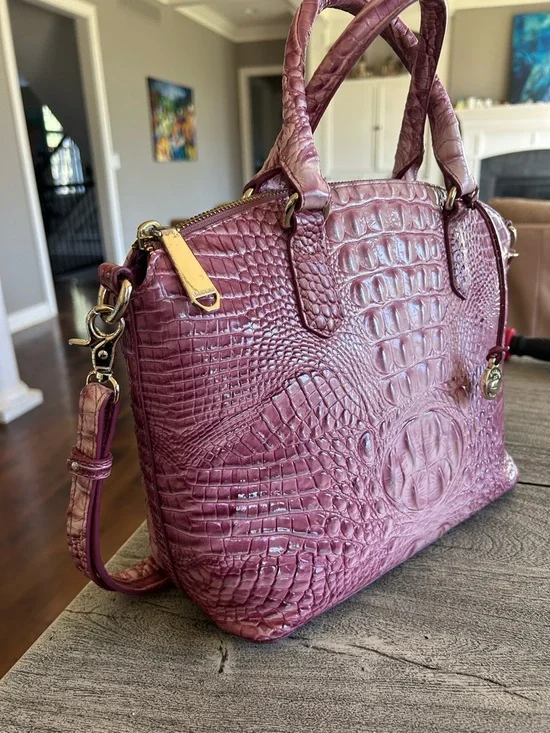 Brahmin Croc-Embossed Satchel Bag - pink medium Duxbury - Picture 2 of 6